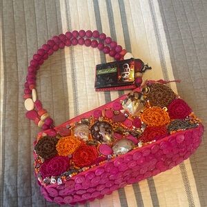 Vibrant Pink and Orange Beaded Clutch